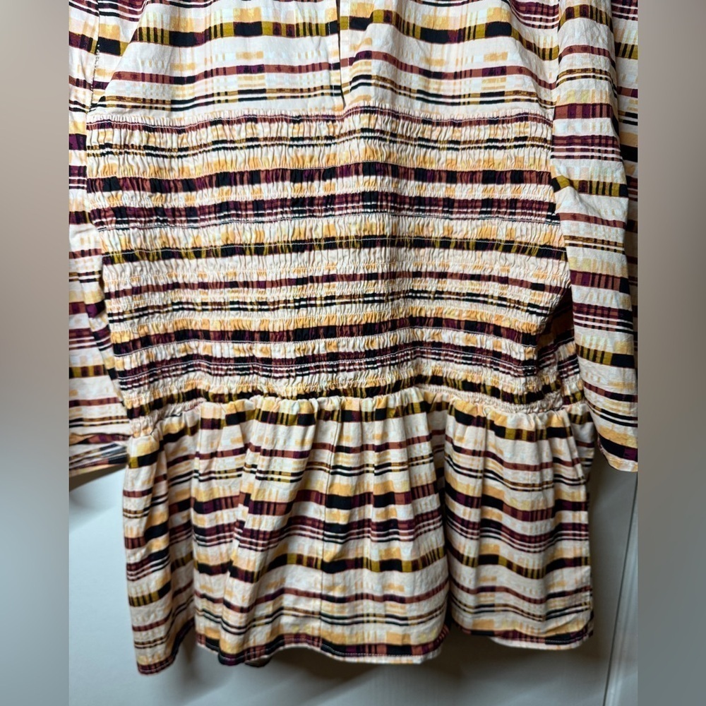 Eloquii Elements Plaid Short Puff Sleeves Peplum Smocked Cream Black Blouse 22 - Picture 13 of 16